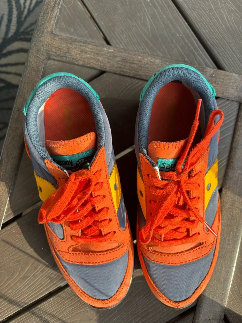 Saucony Color-Block Lace-Up Sneakers in Orange, Navy & Yellow Men Sz 5.5